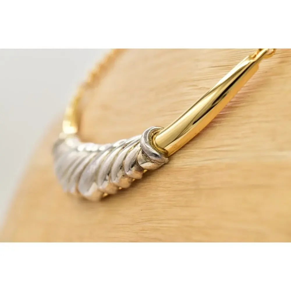 MJ Ent Vintage Collar Necklace Gold Silver Two-Tone Chunky Signed 1980s BinBE